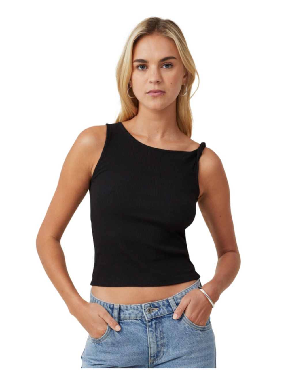 Cotton On Women's Extra Small Black Twisted-Strap Ribbed Crop Top NWT